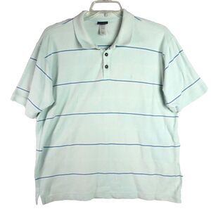 Patagonia Men Size XL Organic Cotton Polo Shirt Green Blue Striped Short Sleeve